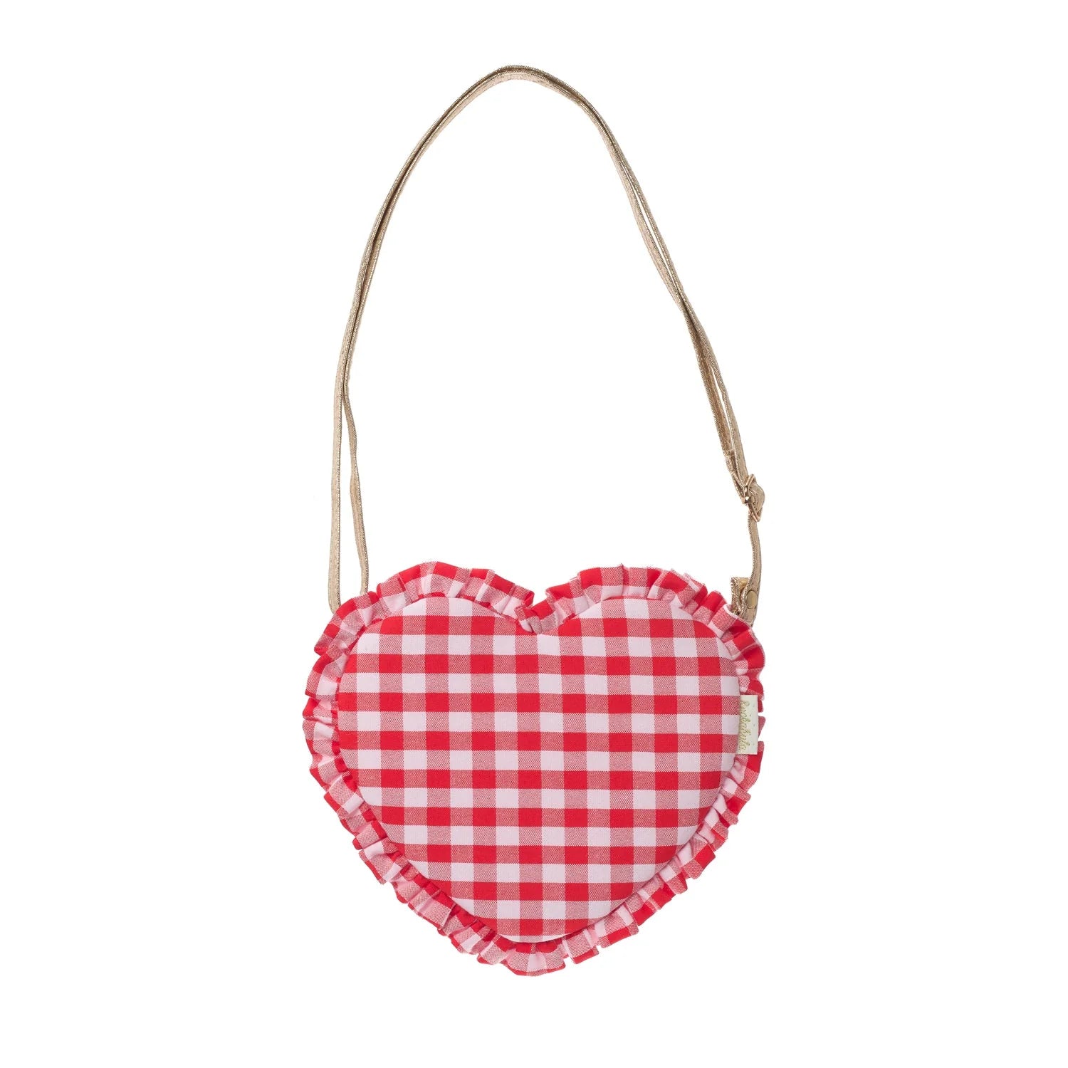 G2589R-BORSA A FORMA DI CUORE CON VOLANT A QUADRETTI